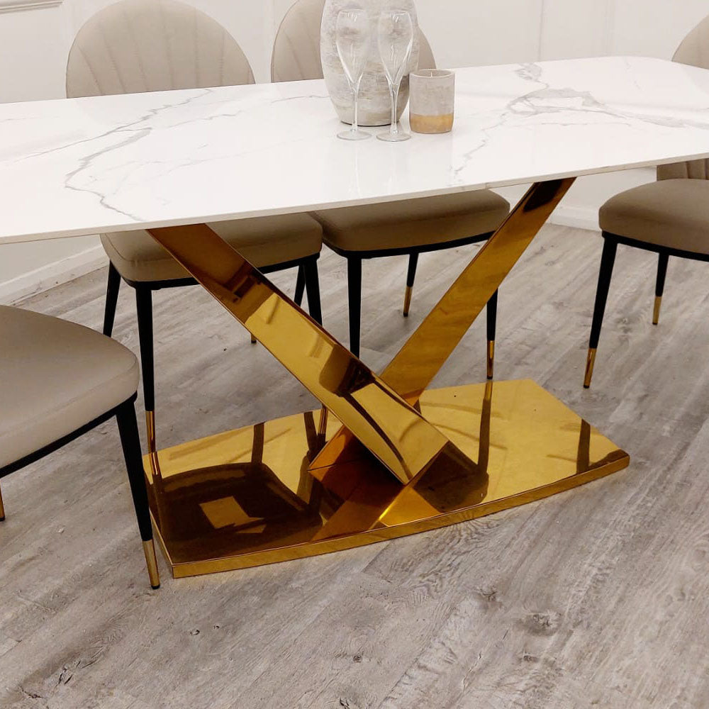 Valeo Gold 1.8 Dining Table with Polar White Sintered Stone Top - Mirror4you